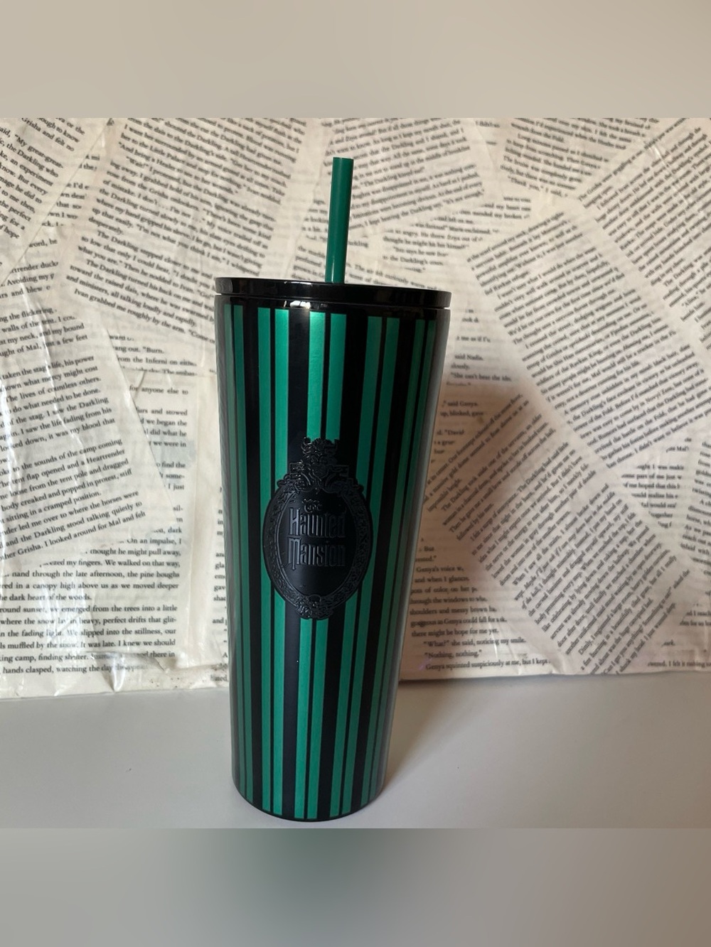 Disney Parks × Starbucks Haunted Mansion Green and Black Striped Tumbler